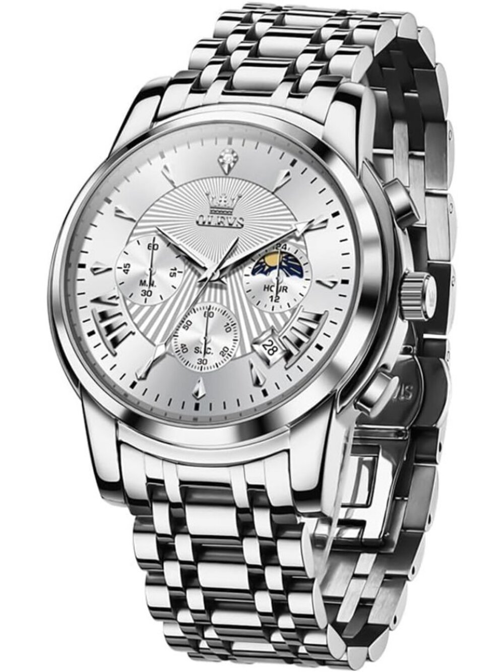 OLEVS Men's Silver Dress Watch Stainless Steel Luminous Waterproof Wrist Watch